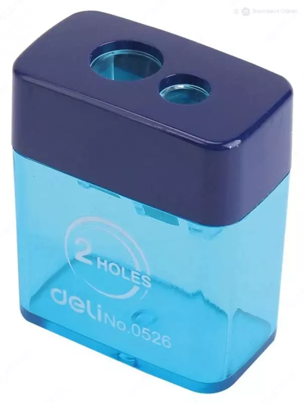 Plastik qalam otkirlagich (idish) Deli  2 teshik  d 8/12 mm  oram. blister (modda - 0526) Col. turli xil