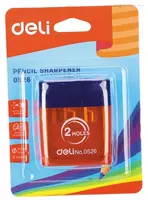  Plastik qalam otkirlagich (idish) Deli  2 teshik  d 8/12 mm  oram. blister (modda - 0526) Col. turli xil Chakana savdo