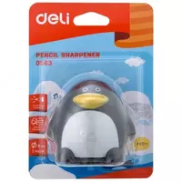   Plastik qalam otkirlagich (idish) Deli Pingvin  2 teshik  d 8 mm  oram. blister (modda - 0563) Col. turli xil