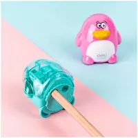  Plastik qalam otkirlagich (idish) Deli Pingvin  2 teshik  d 8 mm  oram. blister (modda - 0563) Col. turli xil Chakana savdo
