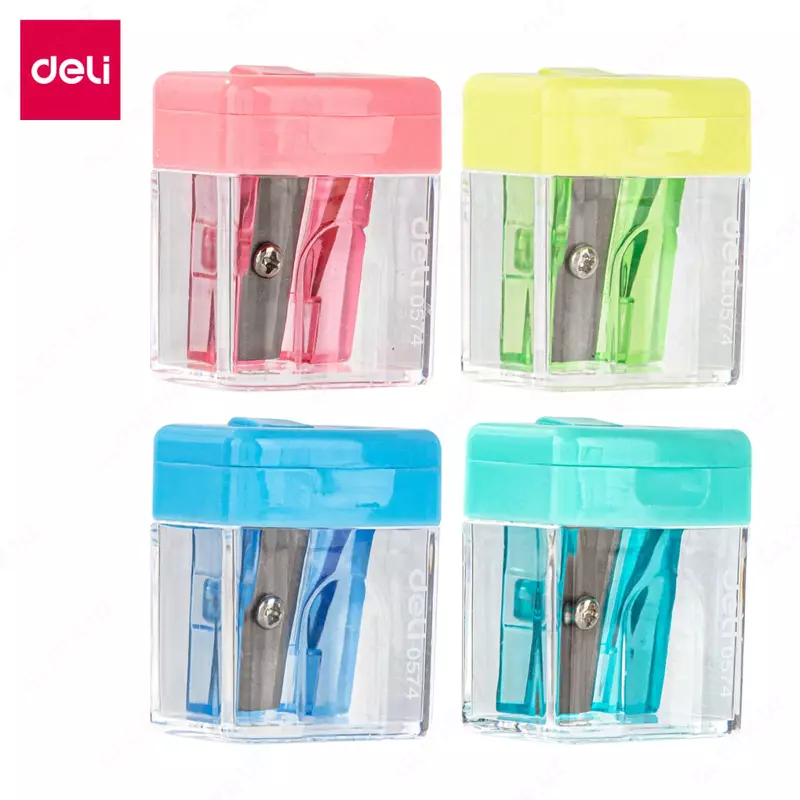 Plastik qalam otkir Deli kubik  1 teshik  d 8 mm  oram. displey (- 0574-modda) Pol. turli xil