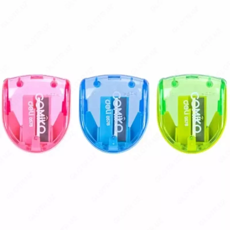 Plastik qalam otkirlagich (idish) Deli Comiko  1 teshik  d 8 mm  oram. blister (modda - 0578) Col. turli xil