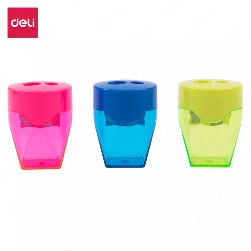 Plastik qalam otkir Deli kubik  2 teshik  d 8/12 mm  paket. displey (modda - 39768) Pol. turli xil