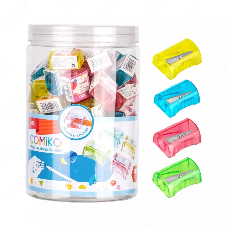   Пластиковая точилка для карандашей Deli Comiko  1 отв  d 8 мм  уп. туба (Арт. - 032-H) Цв. ассорти