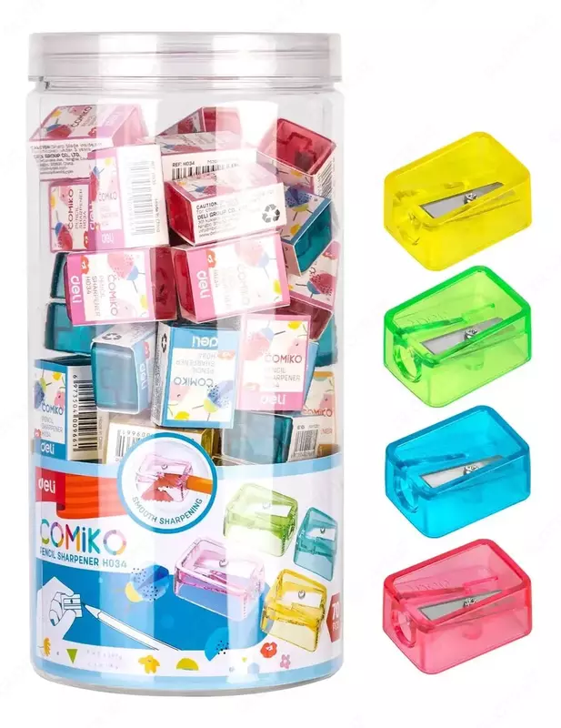   Plastik qalam otkir Deli Comiko  1 teshik  d 8 mm  oram. kolba (modda - 034-H) Col. turli xil