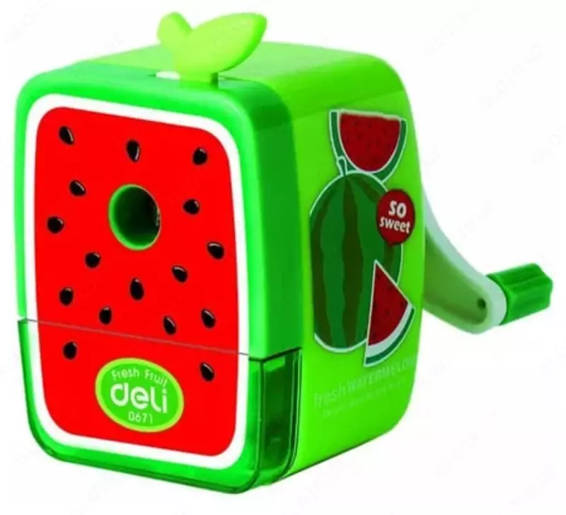  Механическая точилка для карандашей Deli  Fruit  1 отв  настольная  d 7 мм  уп. пласт. кор. (Арт. - 0671) Цв. ассорти - 