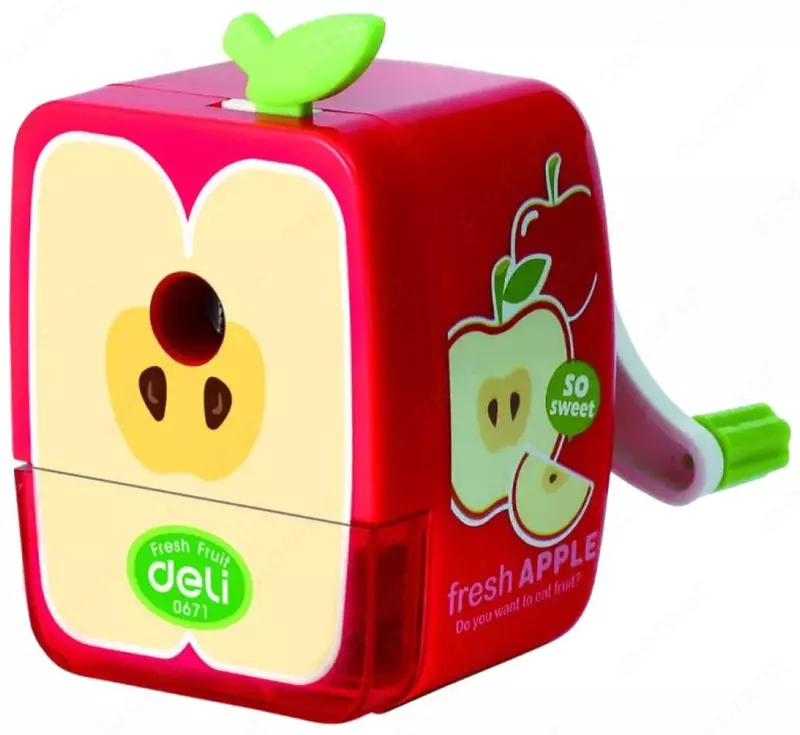  Механическая точилка для карандашей Deli  Fruit  1 отв  настольная  d 7 мм  уп. пласт. кор. (Арт. - 0671) Цв. ассорти Только в розницу