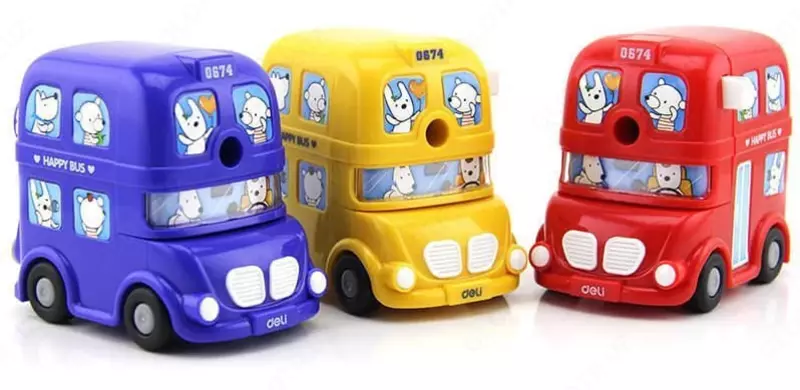 Механическая точилка для карандашей Deli Bus  1 отв  настольная  d 7 мм  уп. пласт. кор. (Арт. - 0674) Цв. ассорти
