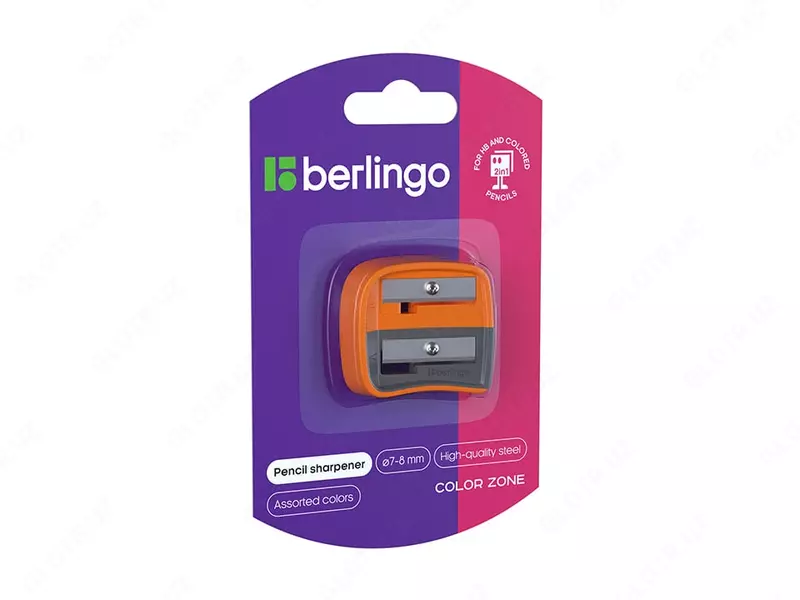   Пластиковая точилка для карандашей (цв.  ч/г) Berlingo Color Zone Duo  2 отв  d 8 мм  уп. блистер (Арт. - BBp_15041) Цв. ассорти