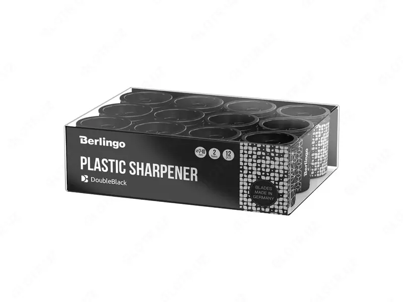   Пластиковая точилка для карандашей (контейнер) Berlingo DoubleBlack  2 отв  d 8/11 мм  уп. дисплей (Арт. - BBp_15029) Черная