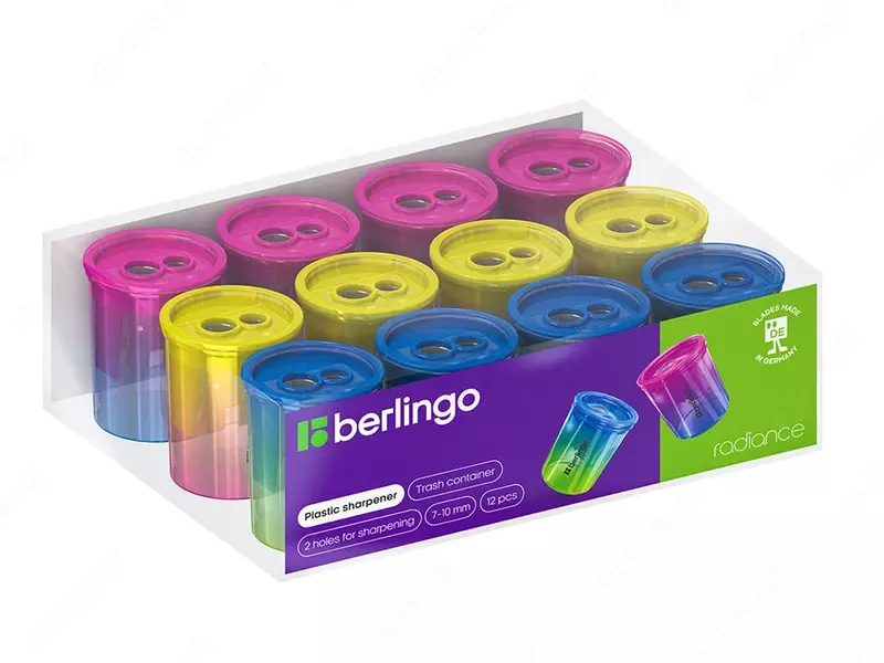   Plastik qalam otkirlagich (idish) Berlingo Radiance  2 teshik  d 8/11 mm  oram. displey (Art. - BBp_15027) Kol. gradient