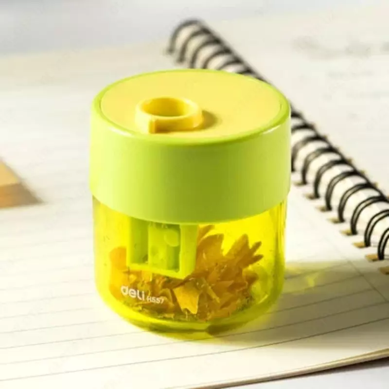  Пластиковая точилка для карандашей (контейнер) Deli Бочонок. Микс  1 отв  d 8 мм  уп. карт. дисплей (Арт. - 557-H) Цв. ассорти - 