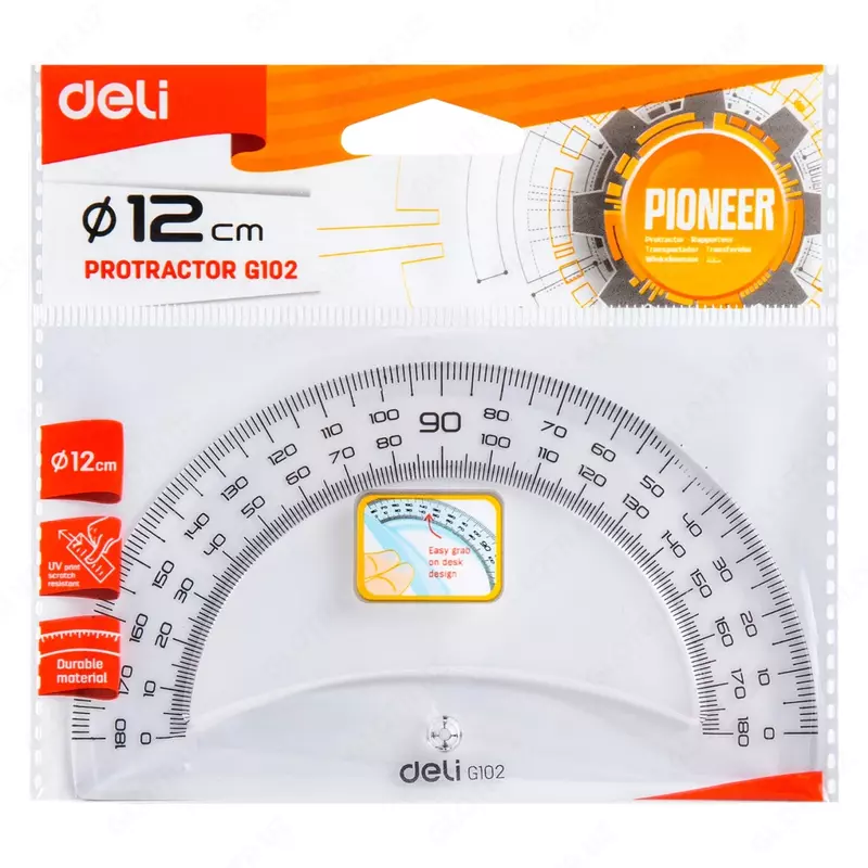   Protractor Deli Pioneer  12 sm  180° plastmassa (Art. - 10212EG) Shaffof