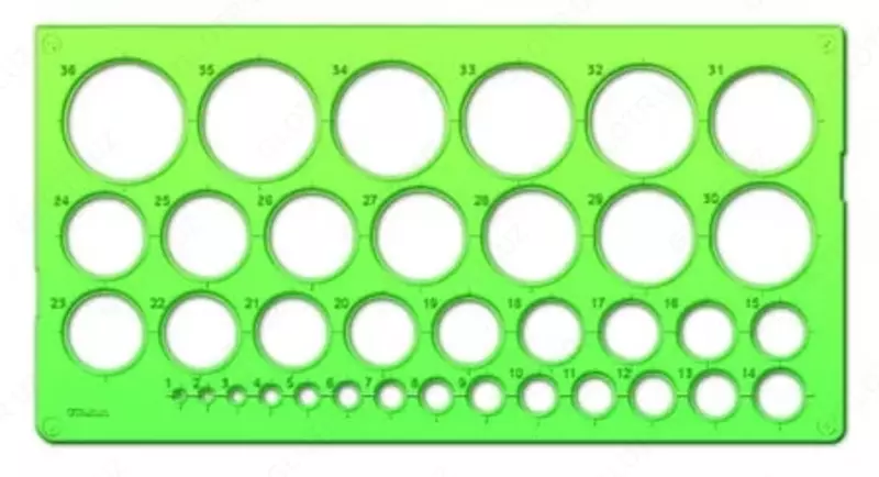 Пластиковый трафарет окружностей Стамм  1-36 мм  гибкий  36 элем. (Арт. - ТТ21) Зеленый