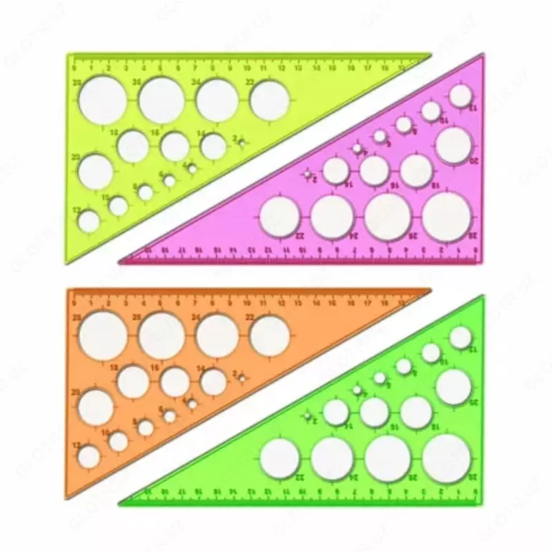 Линейка-треугольник с окружностями 14 элем. Стамм Neon Crystal  прозрачн.  19 см  30°  уп. ПЭ (Арт. - ТК11) Неон. ассорти