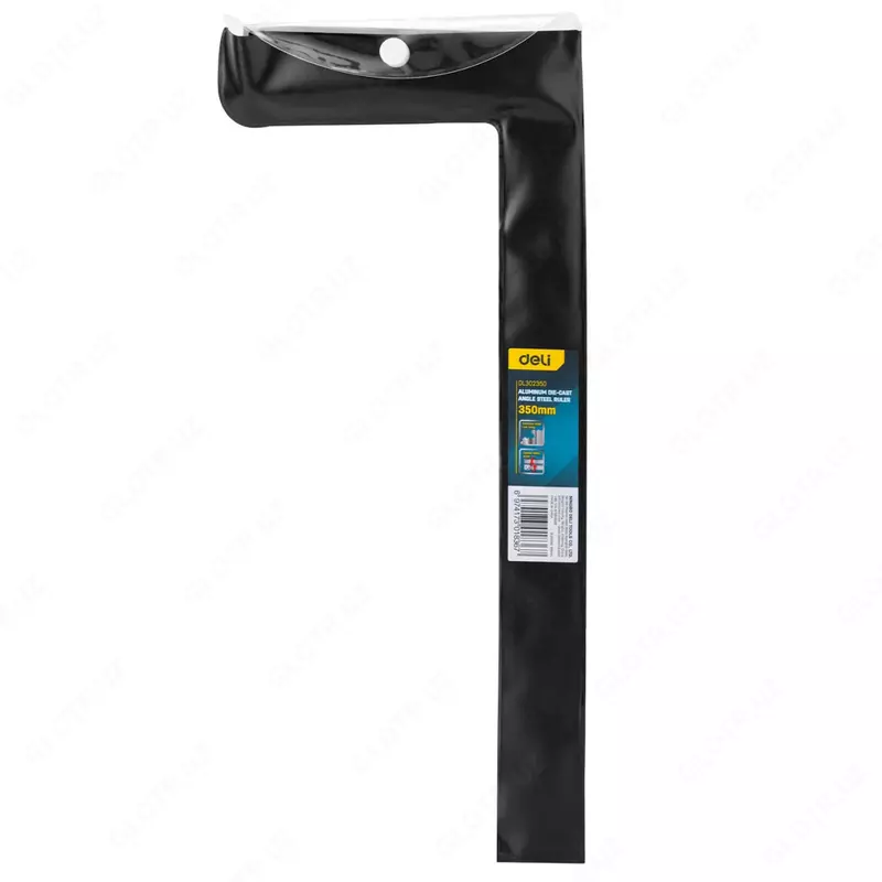   Угловая металлическая линейка (двойная разметка) Deli 350 х 150 мм  90 гр.   ПВХ чехол (Арт. - EDL302350) Серебристая