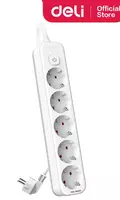 Сетевой фильтр-удлинитель (выключатель) Deli ET438  5 розеток  3 м  16А  3680 Вт (Арт. - 438-ET) Белый