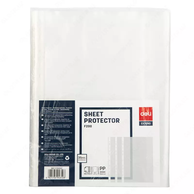 Упаковка перфофайлов Deli Extend  0 035 мм  А4  100 шт.  35 мкм  уп. ПЭ (Арт.- 20002EF)