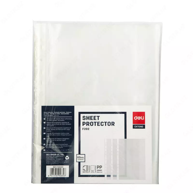 Упаковка перфофайлов Deli Extend  0 06 мм  А4  100 шт.  60 мкм  уп. ПЭ (Арт.- 20202EF)