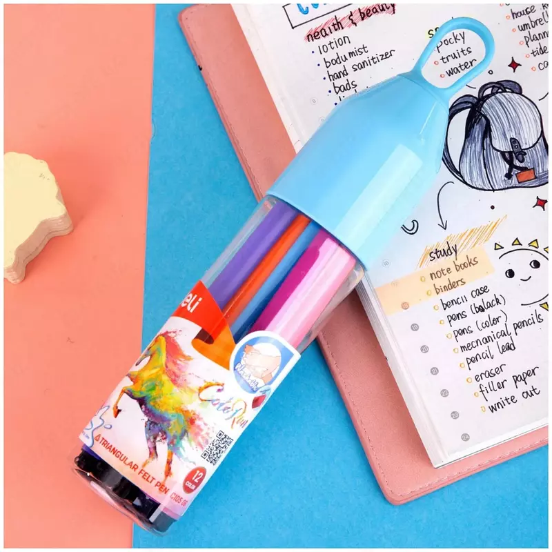   Набор фломастеров Deli ColoRun  наконечн. 1 мм  12 шт.  пласт. туба (Арт. - 10506-WC) Цветное ассорти