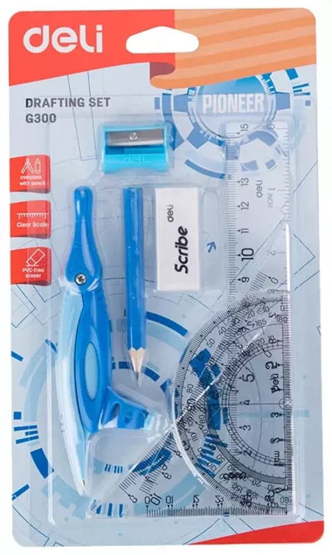   Металло/пластиковый циркуль Deli Pioneer  28 см  карандаш  уп. блистер (Арт. - 30001-EG) Комплект