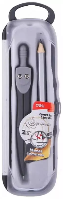 Metall/plastmassa kompas Deli 30 sm  qalam  oram. blister (Art. - 20804-EG) Qora/kulrang