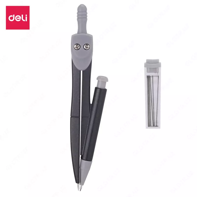 Металло/пластиковый циркуль (грифели) Deli 30 см  мех. карандаш   уп. блистер (Арт. - 20904-EG) Черный/серый