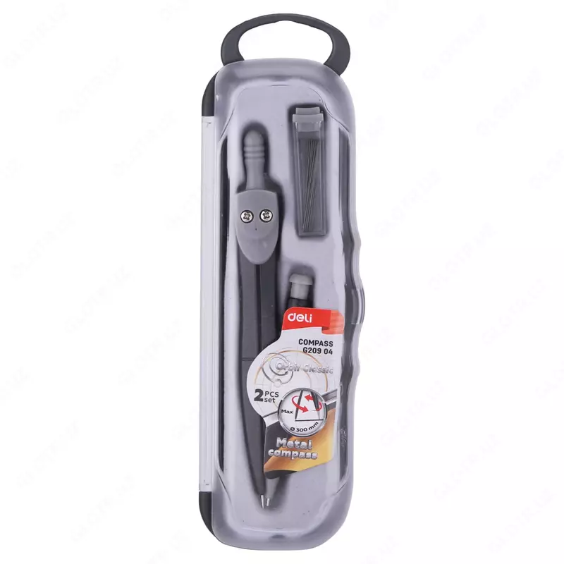   Металло/пластиковый циркуль (грифели) Deli 30 см  мех. карандаш   уп. блистер (Арт. - 20904-EG) Черный/серый