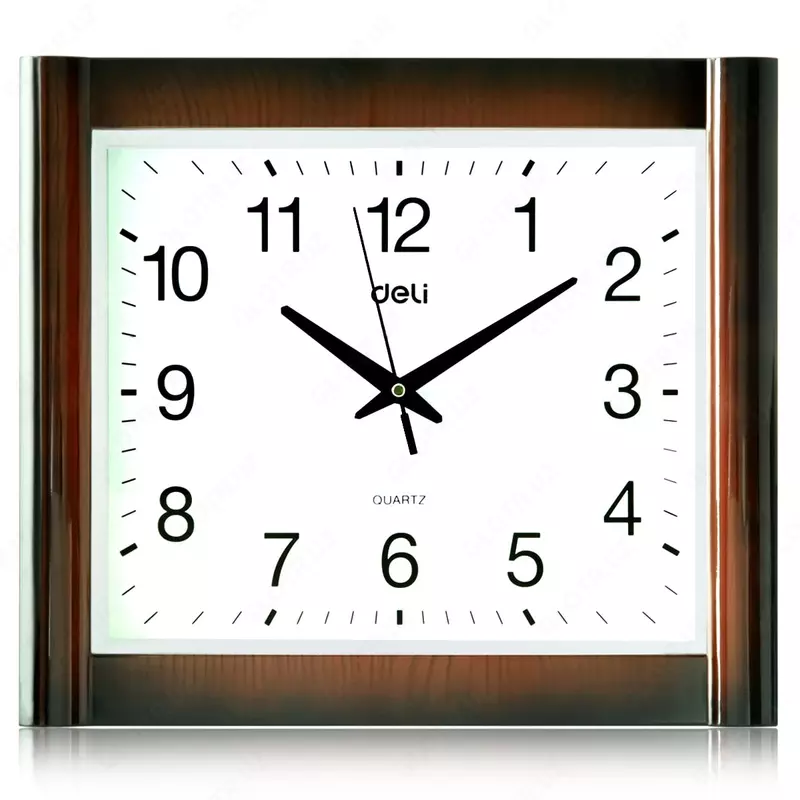 Кварцевые настенные часы (прямоугольные) Deli 40 x 35 см (Арт. - 9008) Коричневые