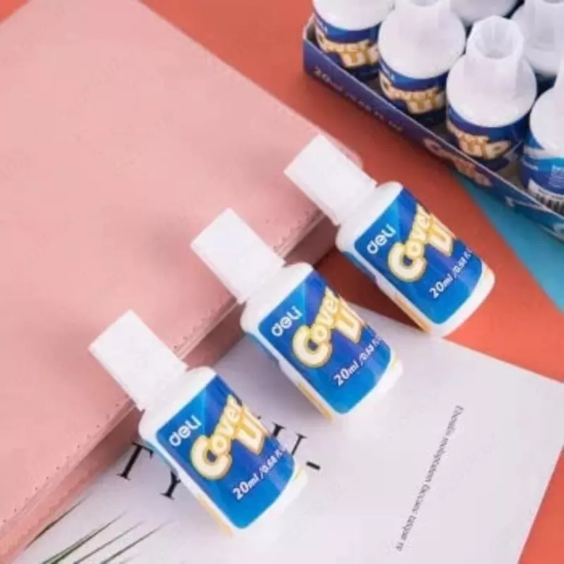   Корректирующая жидкость с кисточкой Deli Сover UP  20 мл.  уп. карт. дисплей (Арт. - 39291)