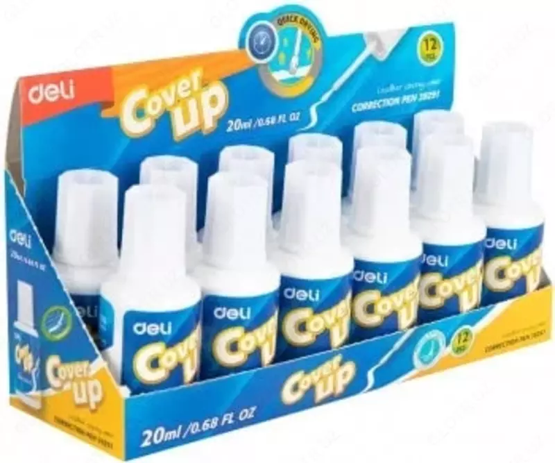  Корректирующая жидкость с кисточкой Deli Сover UP  20 мл.  уп. карт. дисплей (Арт. - 39291) Только в розницу