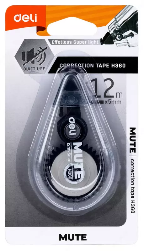 Tuzatish lentasi Deli Mute  5 mm x 12 m  paket. blister (Art. - 360-EH) Col. turli xil