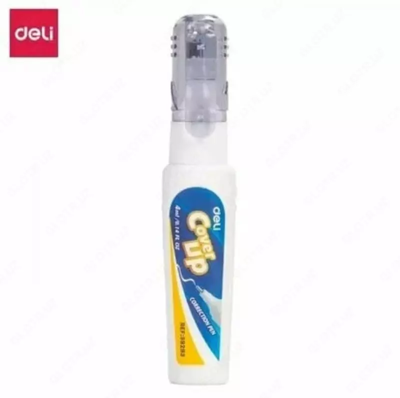 Корректирующая штрих-ручка (шариковая) Deli Cover UP  4 мл.  металл. наконечн.  уп. карт. дисплей (Арт. - 39293)