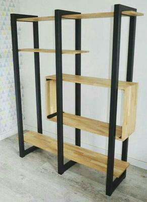 Стеллаж полка деревянный в стиле Лофт на металлическом каркасе (КОД 003)