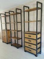 Стеллаж полка деревянный в стиле Лофт на металлическом каркасе (КОД 004)