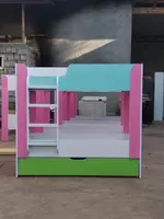 Детская дизайнерская кровать (3 яруса). Модель № 8 "Цветное ассорти"