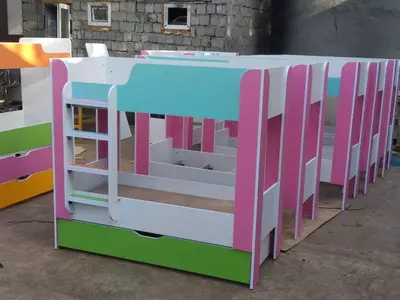 Детская дизайнерская кровать (3 яруса). Модель № 8 "Цветное ассорти" Только в розницу