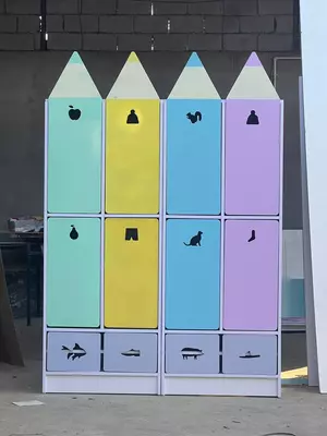 Детский цветной шкаф для одежды (2 яруса