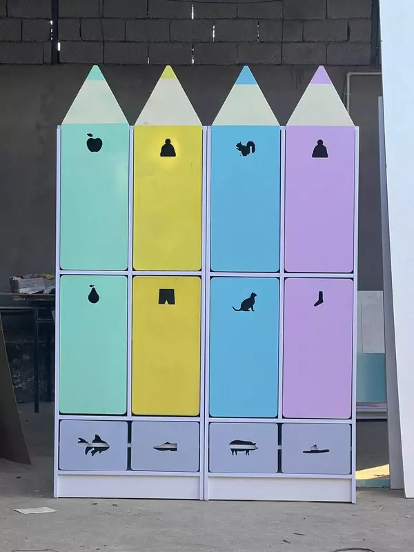 Детский цветной шкаф для одежды (2 яруса