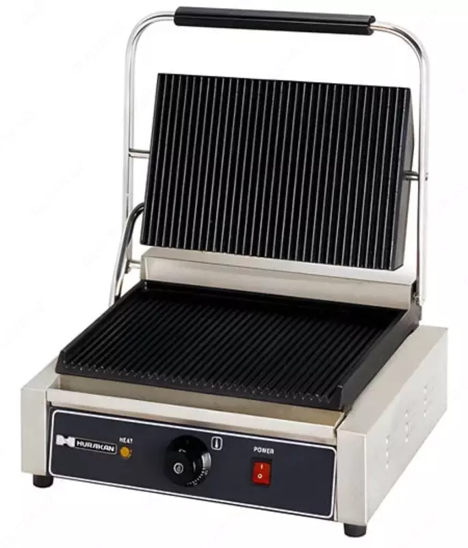 Электрический пресс-гриль (контактный) HURAKAN HKN-PE34R  2.0 кВт  нерж. сталь/чугун  430 x 370 x 210 мм (Китай)