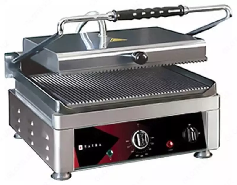 Электрический пресс-гриль (прижимной) TATRA TCG 2525 RR  2.0 кВт  нерж. сталь/чугун  440 x 290 x 300 мм (Турция)