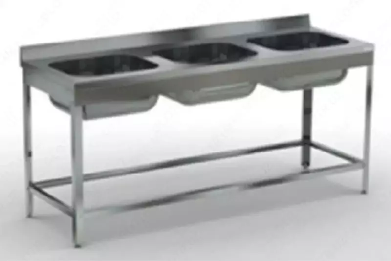 Производственная трехсекционная ванна (пристенная)  нерж. сталь  1800 х 600 х 850 мм (Узбекистан)