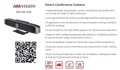 Hikvision iDS-UVC-X28 – smart 4K video-bar: Muzokaralar uchun premium yechim!