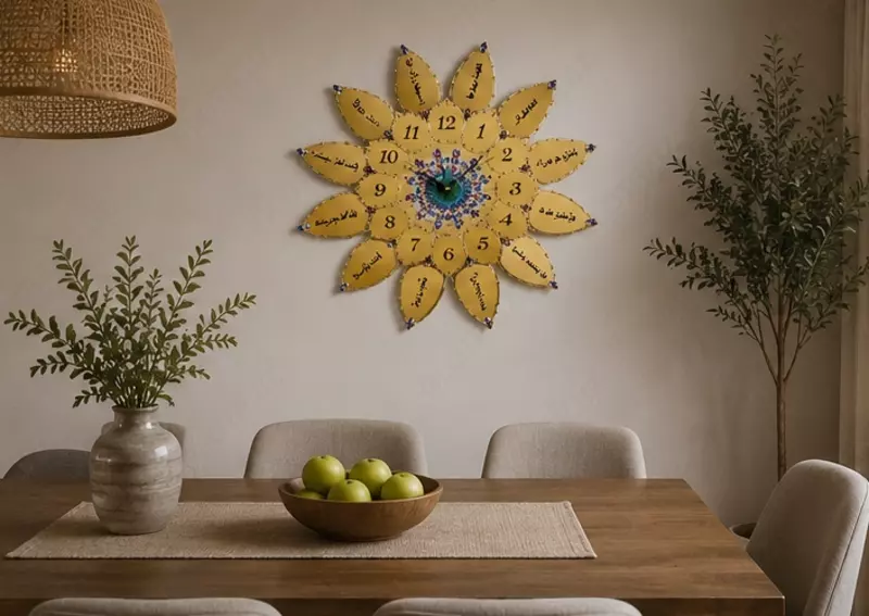   Fazilatlar yozilgan lotus shaklidagi devor soati