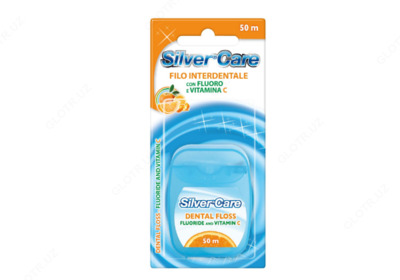 Межзубная нить «Silver Care» Dental Floss c витамином «С». Длина нити - 50 метров.