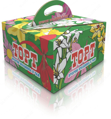 Коробка для торта самосборная с ручкой