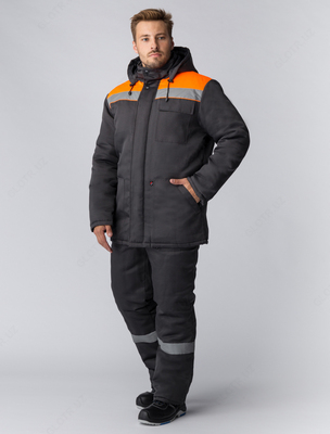 Куртка зимний Партнер NEW (Смесовая  210) п/к  темно-серый/оранжевый