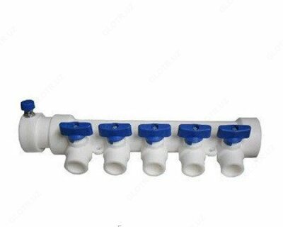 Полипропиленовый коллектор с воздухоотводчиком (синий) 2 контура