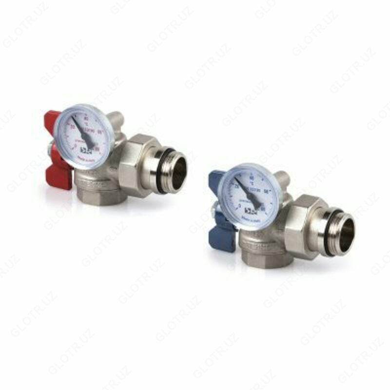 Комплект угловых шаровых кранов с термометром 2382-2500N000