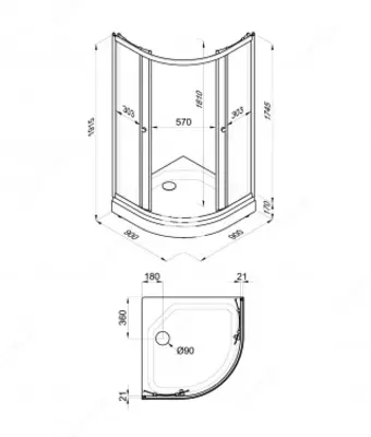 Душевое Ограждение Лайт 90*90 А